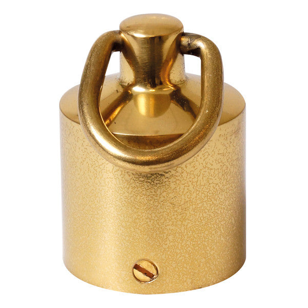 SeaTec gelænder endebeslag i messing med ring, set fra siden.