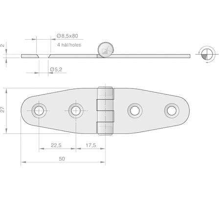 Roca hængsel RF 316 100x30mm monteret på en båddør for stabilitet.