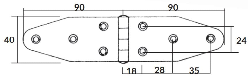 1852 hængsel monteret på båd, 180 x 40 mm størrelse