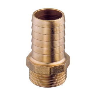 Guidi slangestuds i messing med udvendigt gevind, set forfra.