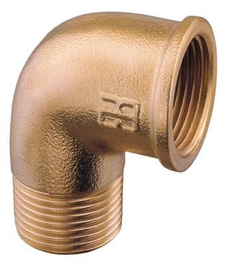 Guidi 90° bøjning i messing, set fra siden, klar til montering.