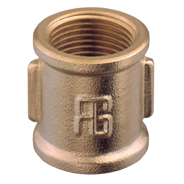 Muffe indvendig gevind 2 1/2" fra Guidi i messing, vist fra siden.