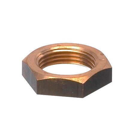 Guidi møtrik i messing, 1/2", stående på en hvid baggrund.