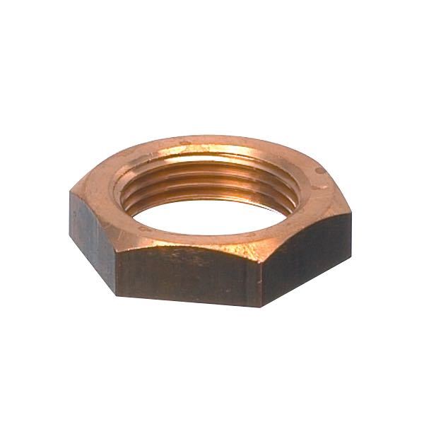Guidi møtrik i messing, 1/2", stående på en hvid baggrund.