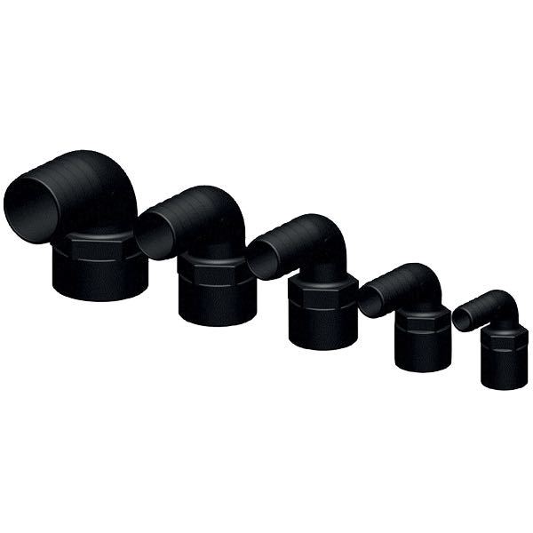 Trudesign 90° slangestuds i sort med 16mm spændingsgevind.