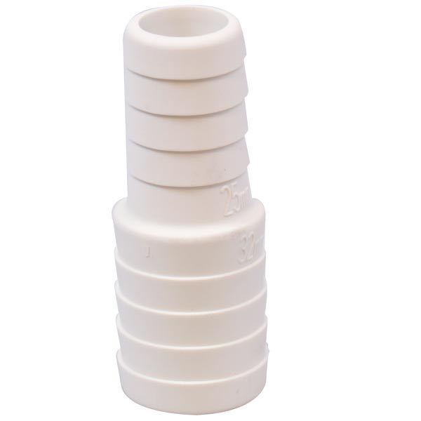 Trudesign slangeadapter 19-13mm i hvid farve, set fra siden