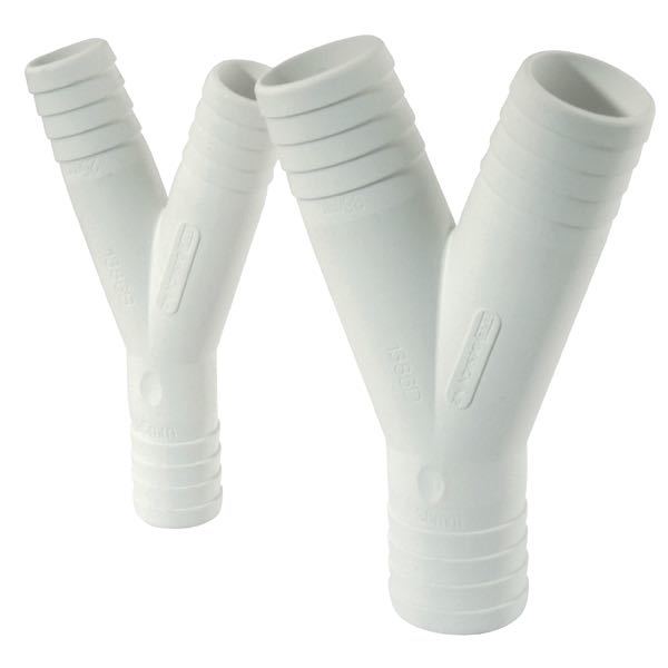Trudesign plast y-stykke med målene 25-25-38mm, set fra siden.