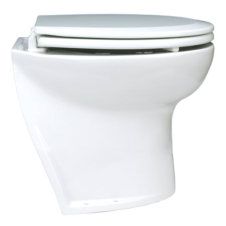 Jabsco deluxe 14" 24V ferskvandstoilet set forfra med soft close funktion.