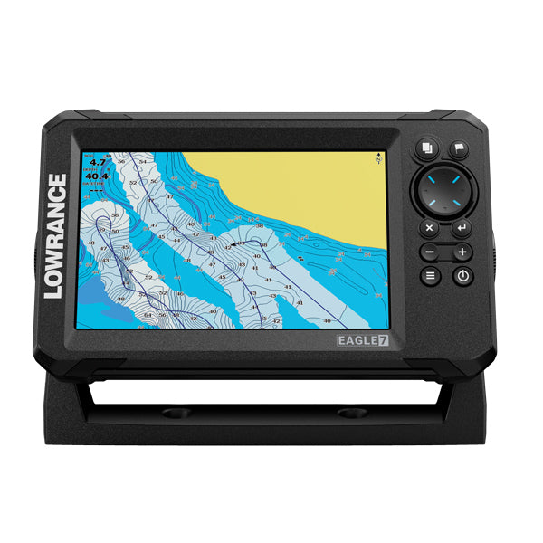 Lowrance Eagle 7 med klar skærm viser dybdemåling