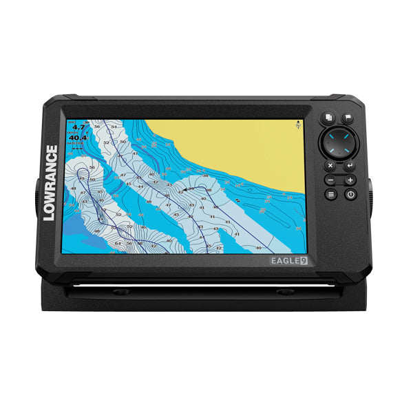 Frontvisning af Lowrance 9 HDI med betjeningsknapper