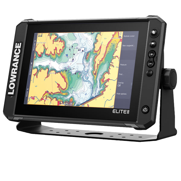 Lowrance Elite FS 10, set forfra med tydelig skærmvisning.