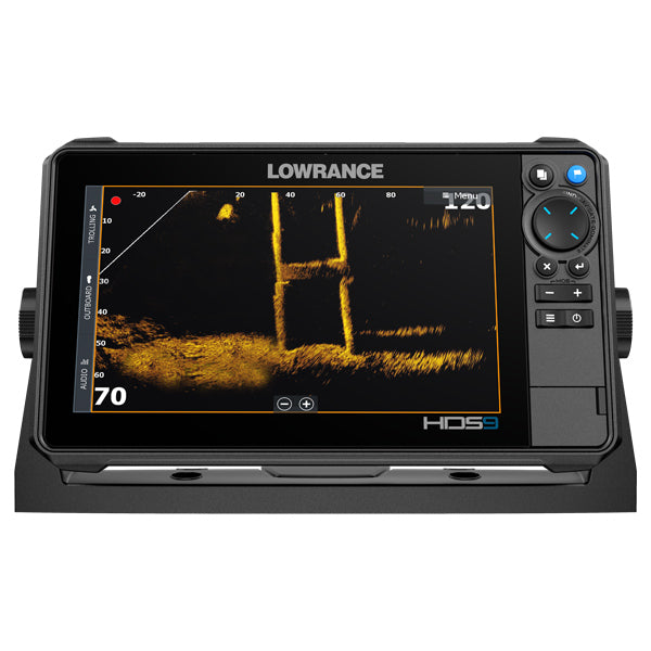 Lowrance HDS-9 PRO monteret på båd med tydelig skærm