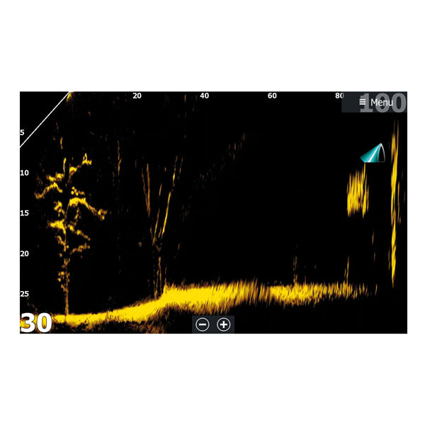 Transducer fra Lowrance, installeret på båd med skovlformet design