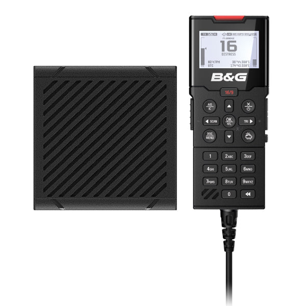 B&G H100 ekstra håndsæt og højtaler til VHF, set fra siden.