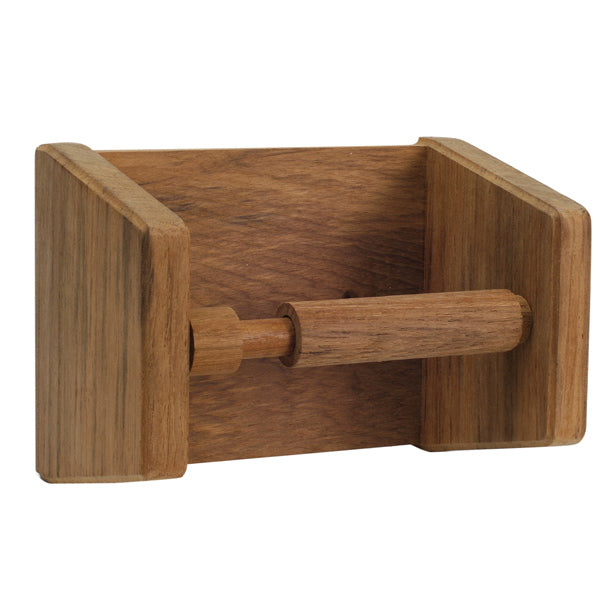 Roca toiletrulleholder i teaktræ, vist i tæt zoom