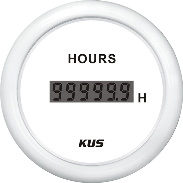 Kus digital timetæller i hvid, set forfra, klar til montering på båd.