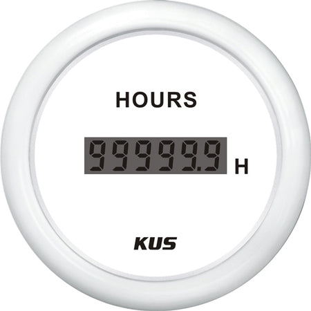 Kus digital timetæller i hvid, set forfra, klar til montering på båd.