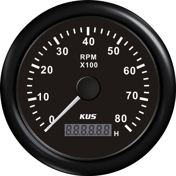 Kus omdrejningstæller med timetæller, sort design og skala op til 8000 RPM