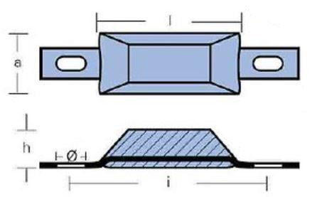 Tecnoseal anode set fra siden, klar til montering på bådskrog