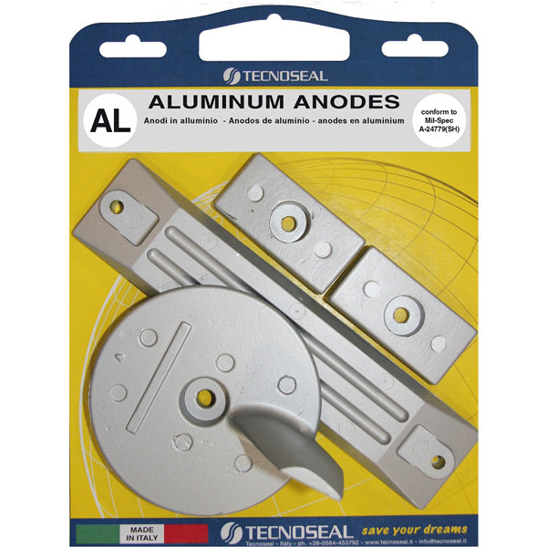 Tecnoseal alu anode kit til Honda motor, præsenteret på hvid baggrund.