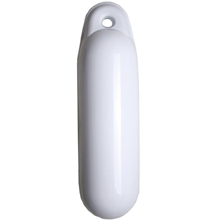 Majoni drop fender monteret på en båd, synlig fra siden.