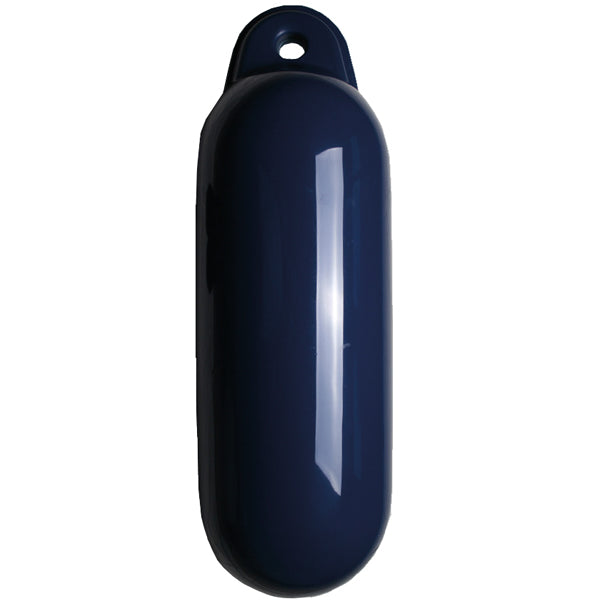 Majoni Drop fender i navy, set fra siden med mål og vægt angivet.