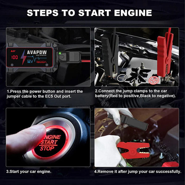 Avapow A9 jump starter placeret på en båds dækhåndtag