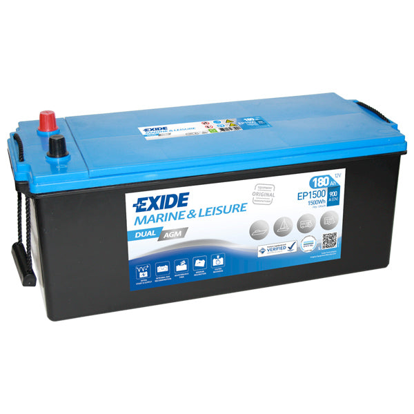 Exide AGM batteri med 900 CCA og 180Ah, set fra siden.