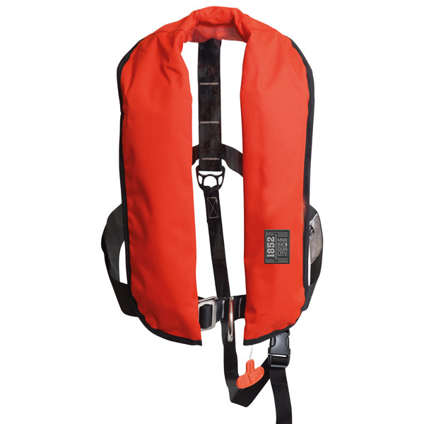 1852 klassisk automatisk redningsvest i rød farve, set forfra