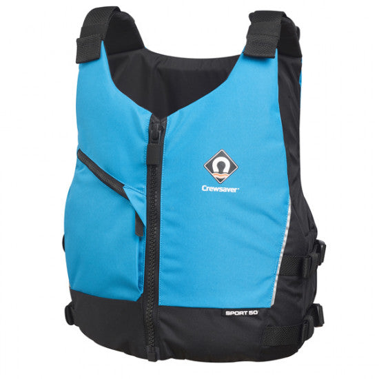 Crewsaver Sport 50N flydevest set forfra i blå farve, størrelse XL