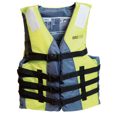 1852 vandsport vest i sort/lime, vist fra siden med justerbare remme.