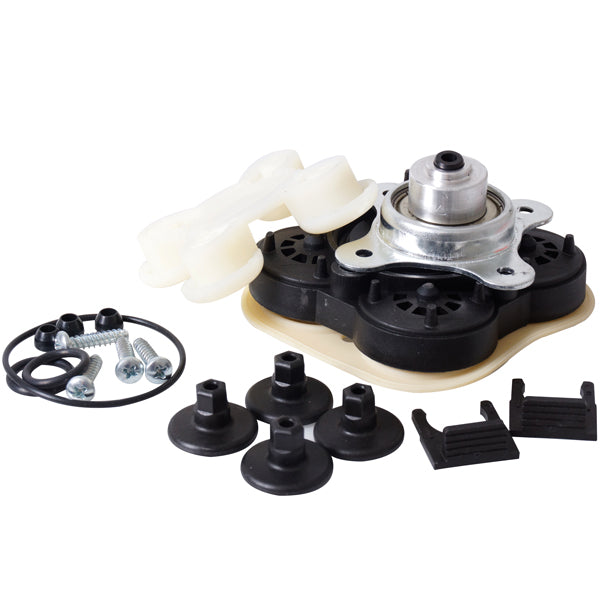 Jabsco servicekit til trykvandspumpe med dele på hvid baggrund
