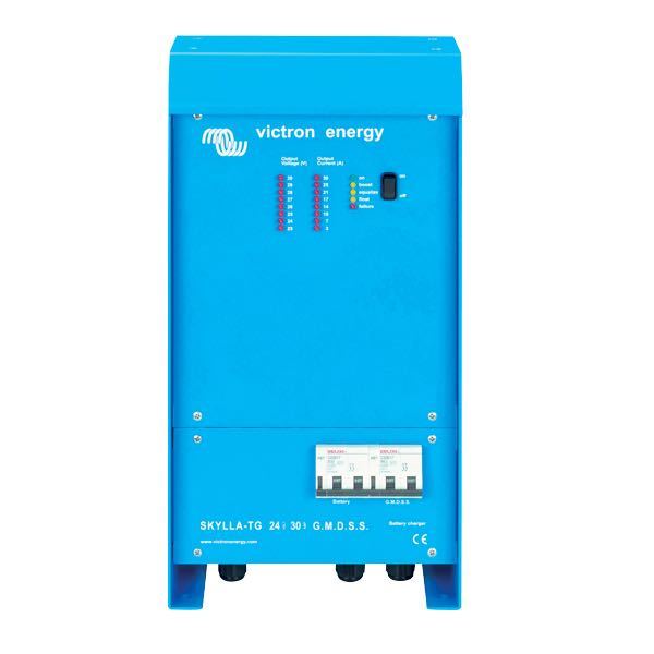 Victron Skylla TG GMDSS 24V 30Amp lader set fra siden med tilslutninger
