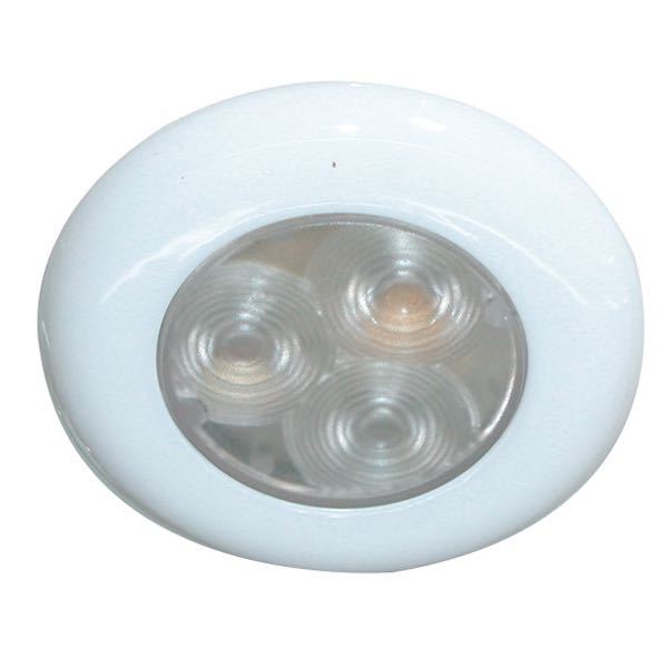 SeaTec 12V LED lampe i hvidt lys, vist fra oven med Ø 50 mm hulmål