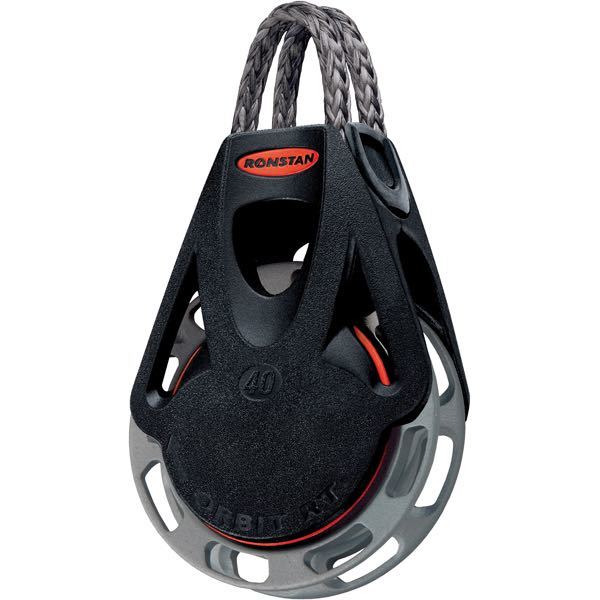 Ronstan Orbit skraldeblok serie 40 set fra siden, klar til montering på båd.