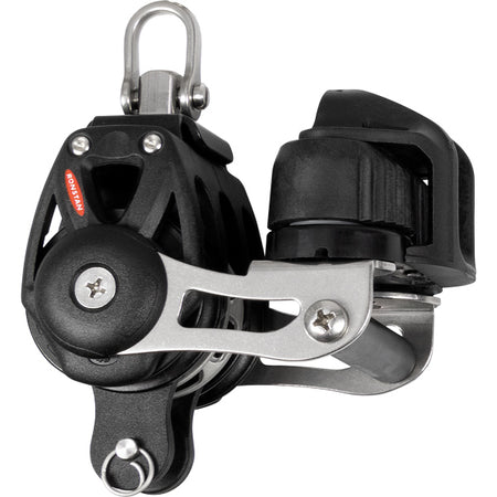 Ronstan Orbit Tri. blok med sv, frølår og hunds, set fra siden.