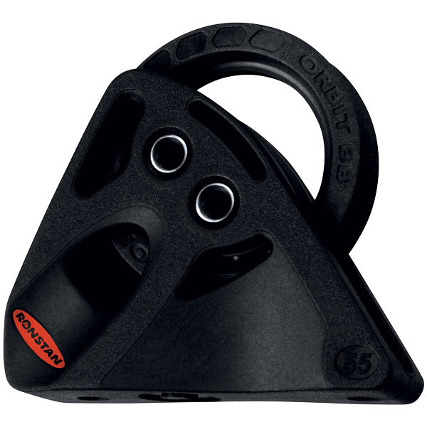 Ronstan Orbit lodret ledeblok serie 55 set fra siden, klar til montering på båd.