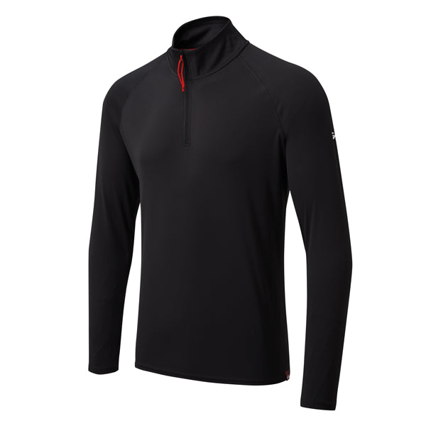 Gill UV009 langærmet zip T-shirt i sort, set forfra med logo