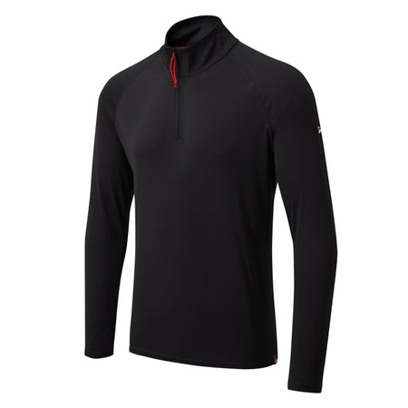 Gill UV009 langærmet zip T-shirt i sort, set forfra med logo