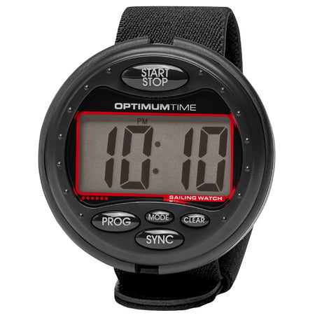 Optimumtime os3 sejlerur i sort med rød detalje set forfra, 65 mm
