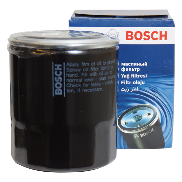 Bosch oliefilter P3366 til marinebrug, set forfra med detaljerede funktioner.
