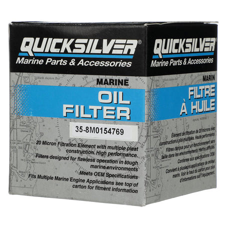 Quicksilver 8M0154769 oliefilter set fra siden med luft- og oliefilterdesign.