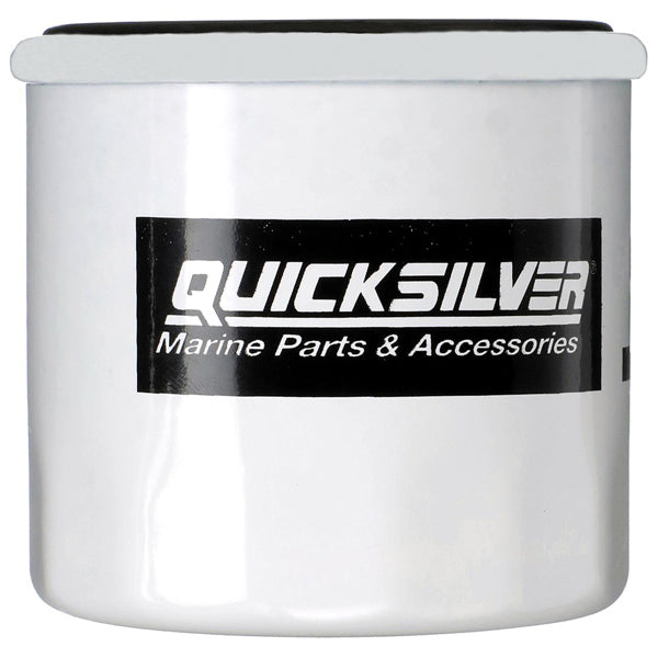 Oliefilter fra Quicksilver, 20-mikron, set forfra på hvid baggrund.