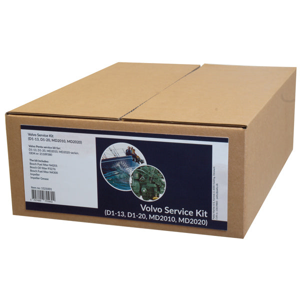 Indholdet af SeaTec servicekit til Volvo Penta, vist fra oven