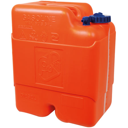 SeaTec benzintank i plast med 22 liter kapacitet set forfra.