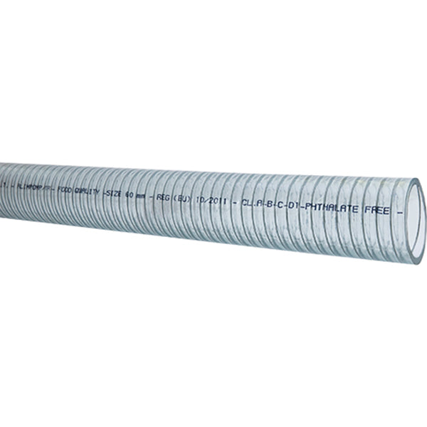 SeaTec klar PVC slange med stålspiral, rulle på 30 meter, 45 mm i diameter