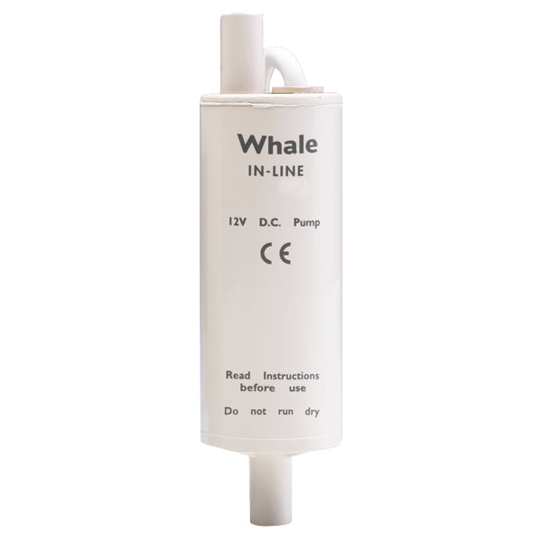 Whale pantrypumpe gp1392 inline 12 V set fra siden med tilslutninger