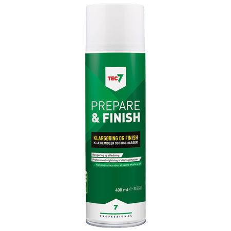 Tec7 Prepare & finish 400ml stående på en bådshylde med værktøj