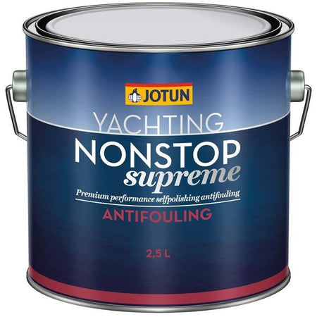Jotun Nonstop Supreme bundmaling, tæt fokus på grå overflade og emballage.