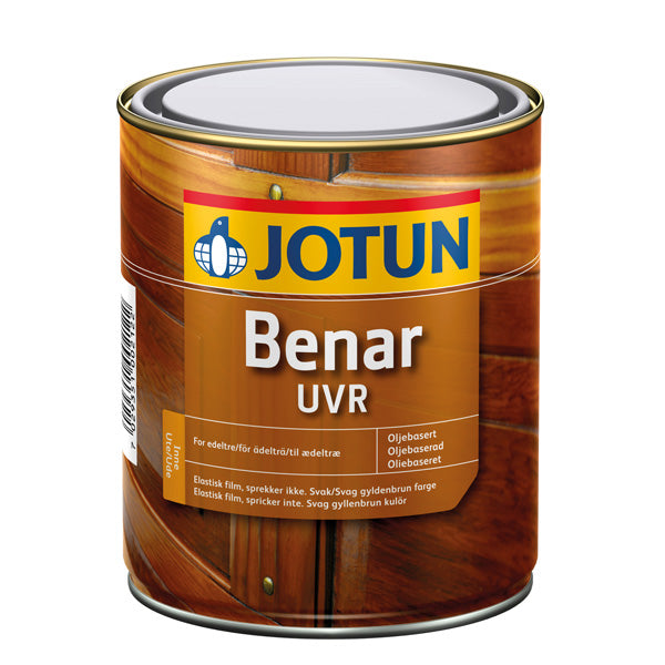 Jotun Benar uvr olie gyldenbrun i 3/4 liter emballage på hvid baggrund